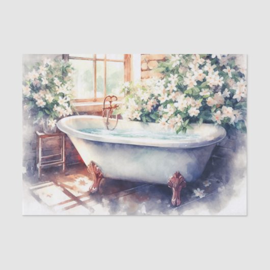 Antiek Clawfoot Tub Jasmine Badkuip Decoupage Tissuepapier (Voorkant)