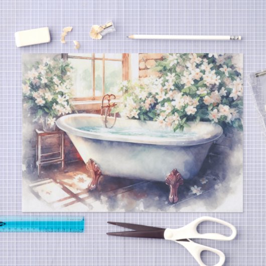 Antiek Clawfoot Tub Jasmine Badkuip Decoupage Tissuepapier (Craft)