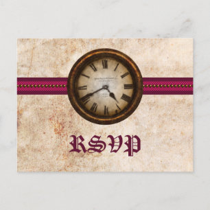 Antiek Clock RSVP Briefkaart, Fuchsia Uitnodiging Briefkaart
