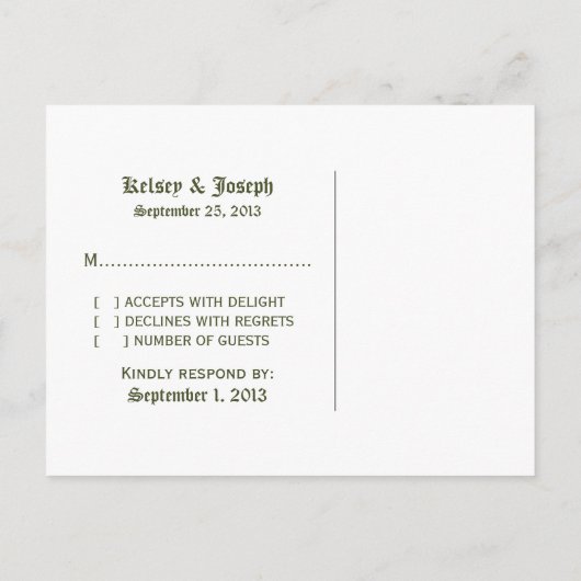 Antiek Clock RSVP Briefkaart, groen Uitnodiging Briefkaart (Achterkant)