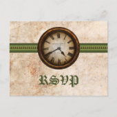 Antiek Clock RSVP Briefkaart, groen Uitnodiging Briefkaart (Voorkant)