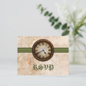 Antiek Clock RSVP Briefkaart, groen Uitnodiging Briefkaart (Staand voorkant)