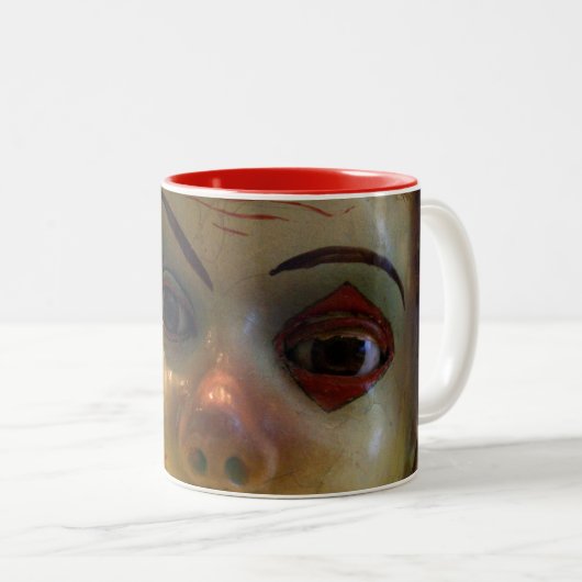 antiek clown tweekleurige koffiemok (Voorkant rechts)