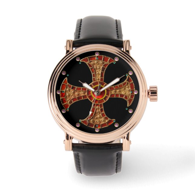 ANTIEK CONSECRATIE KROSS Rood Ruby Gemstenen Horloge (Voorkant)