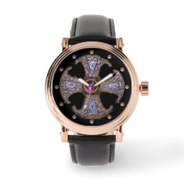 ANTIEK CONSECRATIE KROSS Roze Paarse stenen Horloge