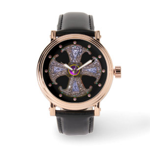 ANTIEK CONSECRATIE KROSS Roze Paarse stenen Horloge
