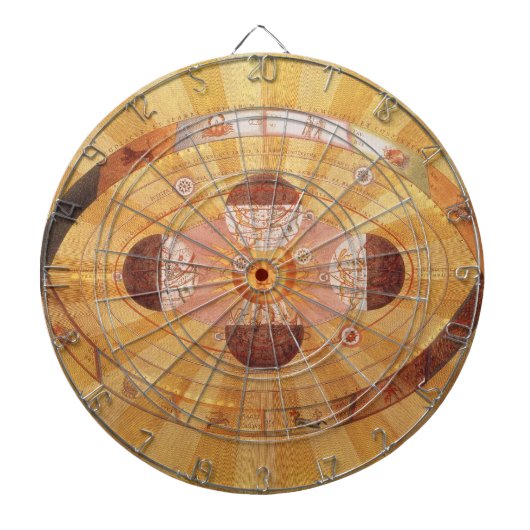 Antiek Copernicaans zonnestelsel, astronomie Dartbord (Voorkant)
