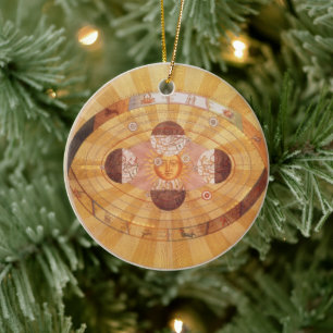 Antiek Copernicaans zonnestelsel, astronomie Keramisch Ornament