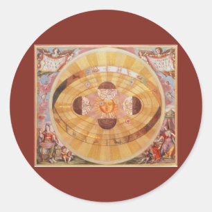 Antiek Copernicaans zonnestelsel,  astronomie Ronde Sticker