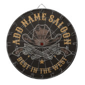 Antiek Cowboy Pistolen VOEG NAAM TOE Old Wild West Dartbord (Voorkant)