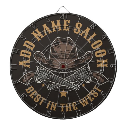 Antiek Cowboy Pistolen VOEG NAAM TOE Old Wild West Dartbord (Voorkant)