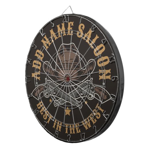 Antiek Cowboy Pistolen VOEG NAAM TOE Old Wild West Dartbord (Voorkant Rechts)