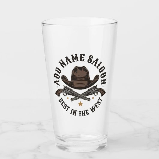 Antiek Cowboy Pistolen VOEG NAAM TOE Old Wild West Glas (Voorkant)