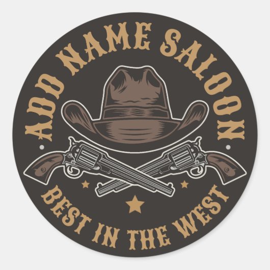 Antiek Cowboy Pistolen VOEG NAAM TOE Old Wild West Ronde Sticker (Voorkant)