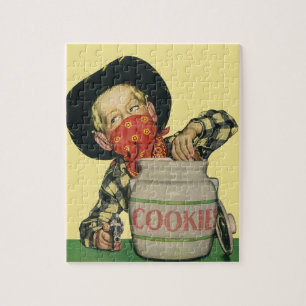 Antiek Cowboy Speelgoed Pistool Hand in de Koekjes Legpuzzel