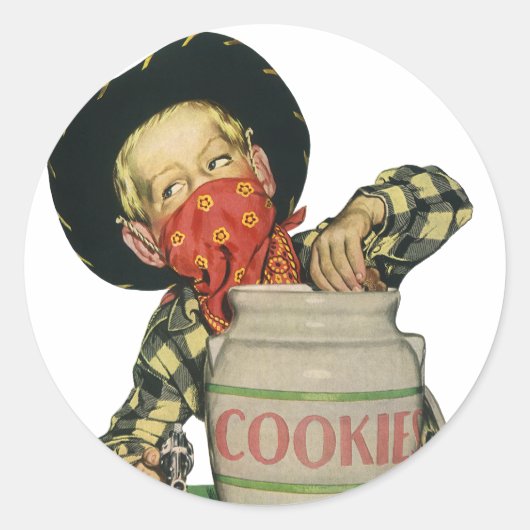 Antiek Cowboy Speelgoed Pistool Hand in de Koekjes Ronde Sticker (Voorkant)