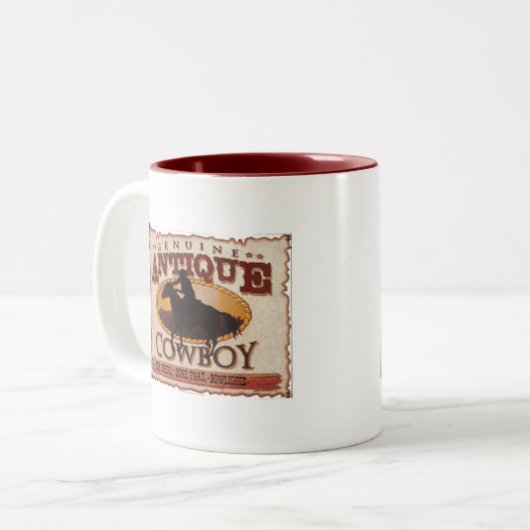 Antiek cowboy tweekleurige koffiemok (Voorkant links)