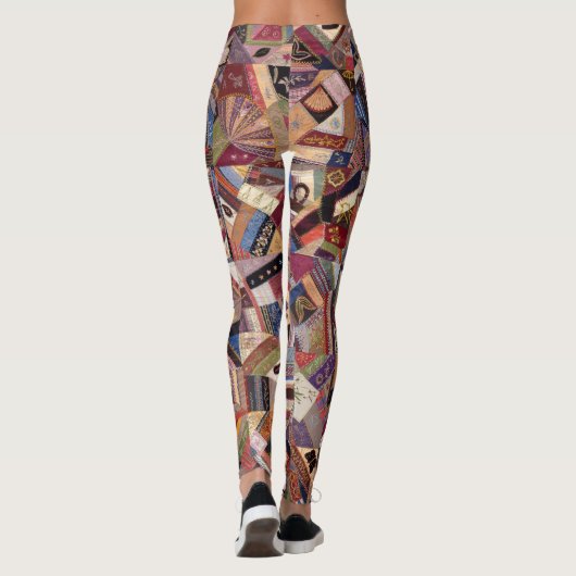 Antiek Crazy Quilt Pattern Folk Art Craft Artist Leggings (Achterkant)