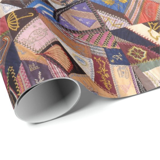 Antiek Crazy Quilt Pattern - Folk Art Craty Fun Cadeaupapier (Rol Hoek)