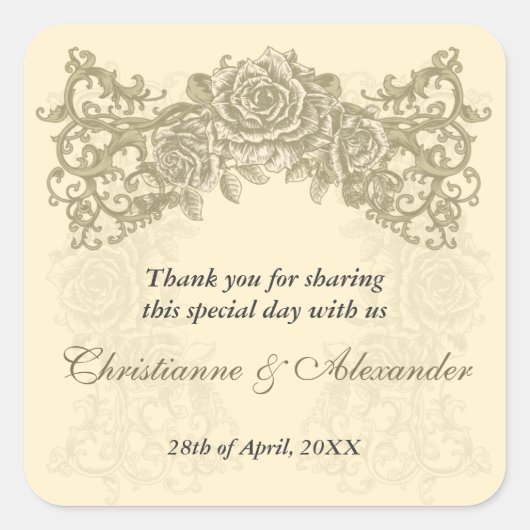 Antiek Cream Rozen Bruiloft Sticker (Voorkant)