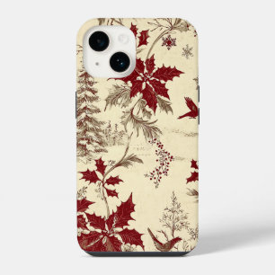 Antiek Crème Bourgondi Winter Vogels Hulst Bloemmo iPhone 14 Hoesje