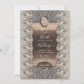 Antiek crème met grijs hout en koperbruiloft kaart (Voorkant)