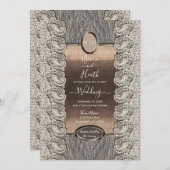 Antiek crème met grijs hout en koperbruiloft kaart (Voorkant / Achterkant)