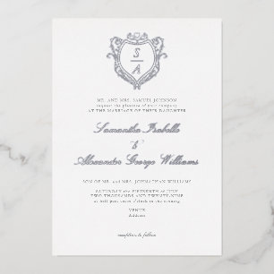 Antiek Crest Minimalistische  Monogram Huwelijk Folie Uitnodiging