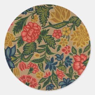Antiek Crewel Bloem Borduurpatroon Ronde Sticker