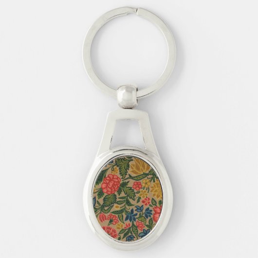 Antiek Crewel Bloem Borduurpatroon Sleutelhanger (Voorkant)