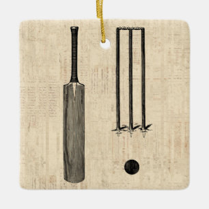 Antiek cricketbank Vintage geïllustreerde kunst Keramisch Ornament