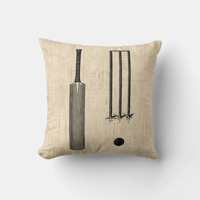 Antiek cricketbank Vintage geïllustreerde kunst Kussen (Voorkant)