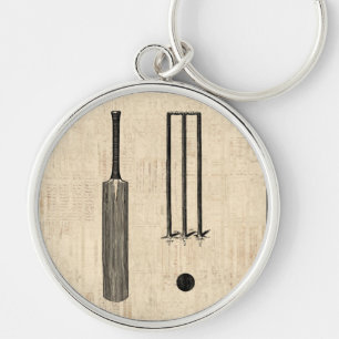 Antiek cricketbank Vintage geïllustreerde kunst Sleutelhanger