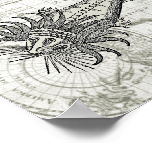 Antiek cryptozoölogische platformindruk poster (Hoek)