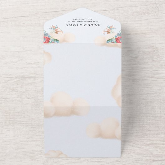 Antiek Cupido  Bloemen Huwelijk All In One Uitnodiging (Buitenkant)