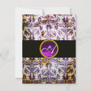 ANTIEK DAMASK MONOGRAM, zwart paars, champagne Kaart
