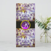 ANTIEK DAMASK MONOGRAM, zwart paars, champagne Kaart (Staand voorkant)