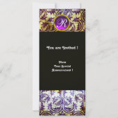 ANTIEK DAMASK MONOGRAM, zwart paars, champagne Kaart (Achterkant)