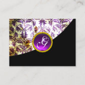 ANTIEK DAMASK PAARS AMETHYST MONOGRAM Black Visitekaartje (Achterkant)