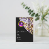 ANTIEK DAMASK PAARS AMETHYST MONOGRAM Black Visitekaartje (Staand voorkant)