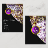 ANTIEK DAMASK PAARS AMETHYST MONOGRAM Black Visitekaartje (Voorkant / Achterkant)