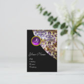 ANTIEK DAMASK PAARS AMETHYST MONOGRAM Gold Visitekaartje (Staand voorkant)