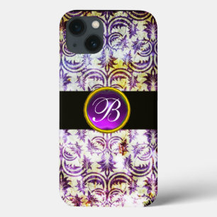 ANTIEK DAMASK Paars Amethyst Monogram zwart iPhone 13 Hoesje