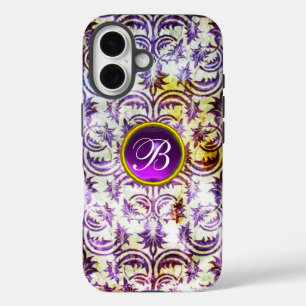 ANTIEK DAMASK Paars Amethyst Monogram zwart iPhone 16 Hoesje