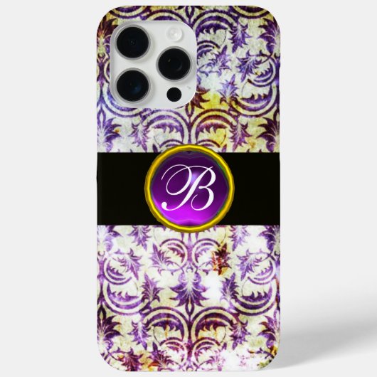 ANTIEK DAMASK Paars Amethyst Monogram zwart Case-Mate iPhone Case (Achterkant)