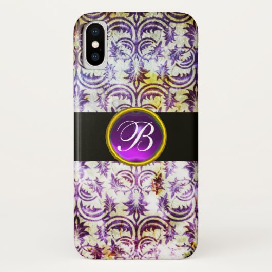 ANTIEK DAMASK Paars Amethyst Monogram zwart Case-Mate iPhone Case (Achterkant)