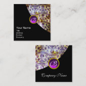 ANTIEK DAMASK PAARS GEM MONOGRAM Black Pearl Vierkante Visitekaartje (Voorkant / Achterkant)
