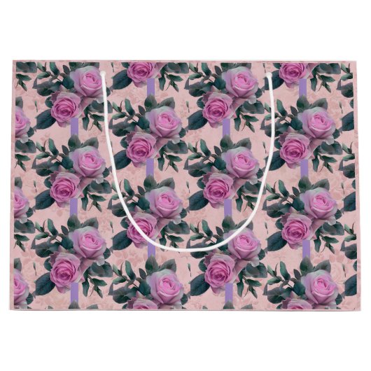 Antiek Damask Pink Roses Groot Cadeauzakje (Voorkant)