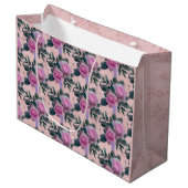 Antiek Damask Pink Roses Groot Cadeauzakje (Voorkant Gekanteld)