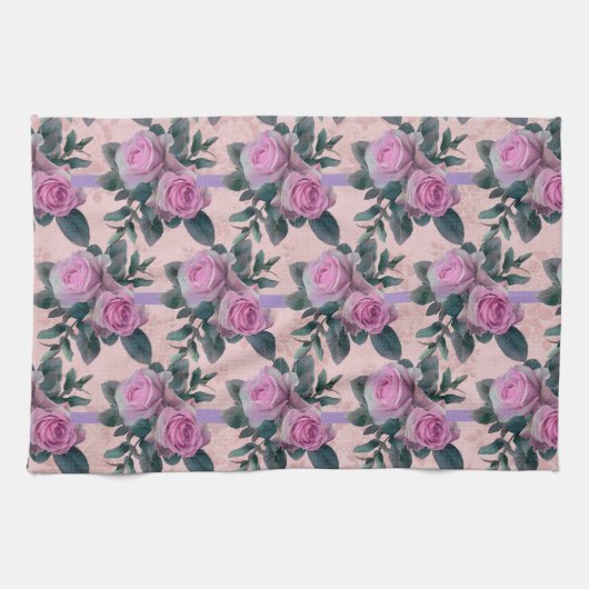 Antiek Damask Pink Roses Theedoek (Horizontaal)